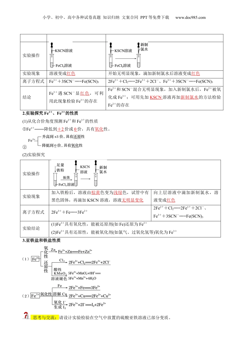 第15讲 铁盐和亚铁盐（教师版）-新高一化学暑假精品讲义（人教版）.docx