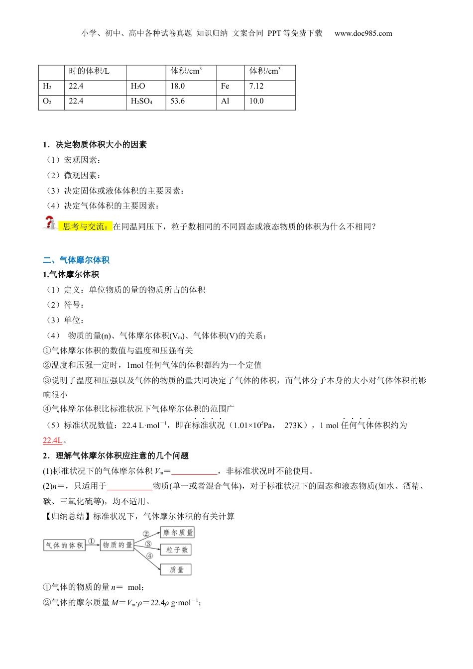 第11讲 气体摩尔体积（学生版）-新高一化学暑假精品讲义（人教版）.docx