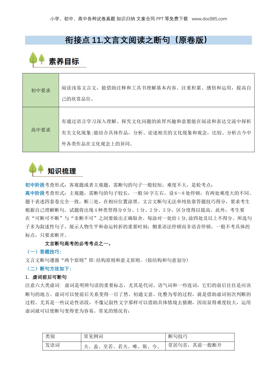 （人教版）第1部分 暑假衔接 10 文言文阅读之断句（学生版）-2024年初升高语文暑假精品讲义.docx