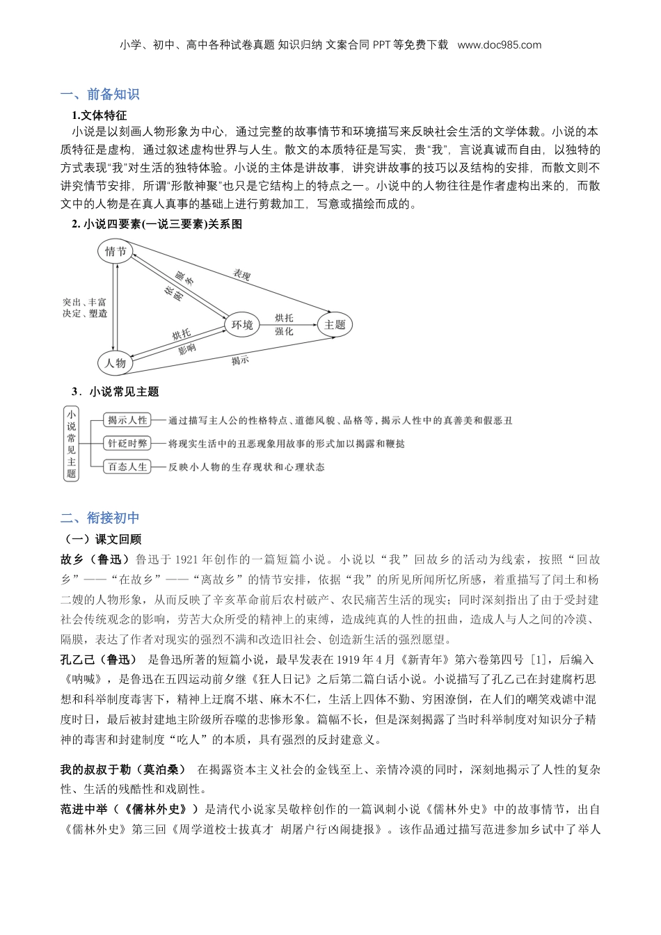 （人教版）第1部分 暑假衔接 08 文学类文本之小说阅读（学生版）-2024年初升高语文暑假精品讲义.docx