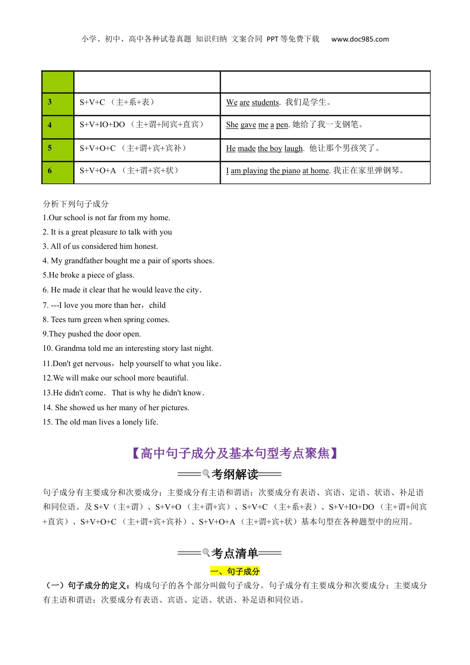 （人教版）第1部分-专题12 句子成分及基本句型（初高考点差异及衔接）（学生版）-初升高英语暑假衔接.docx