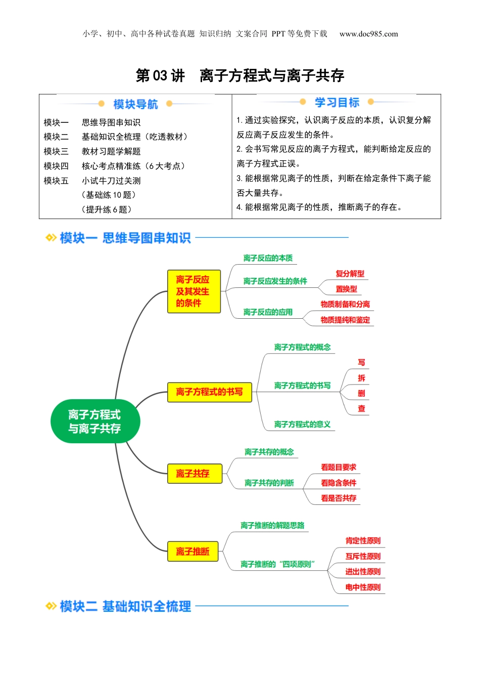 第03讲 离子方程式与离子共存（学生版）-新高一化学暑假精品讲义（人教版）.docx