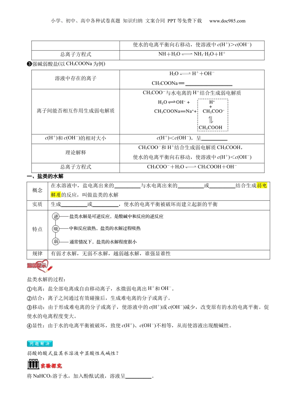 【暑假衔接】新高二化学暑假精品课第2部分-预习-第11讲 盐类的水解（学生版）-新高二化学暑假精品讲义（人教版）.docx
