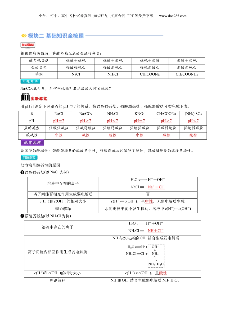 【暑假衔接】新高二化学暑假精品课第2部分-预习-第11讲 盐类的水解（教师版）-新高二化学暑假精品讲义（人教版）.docx