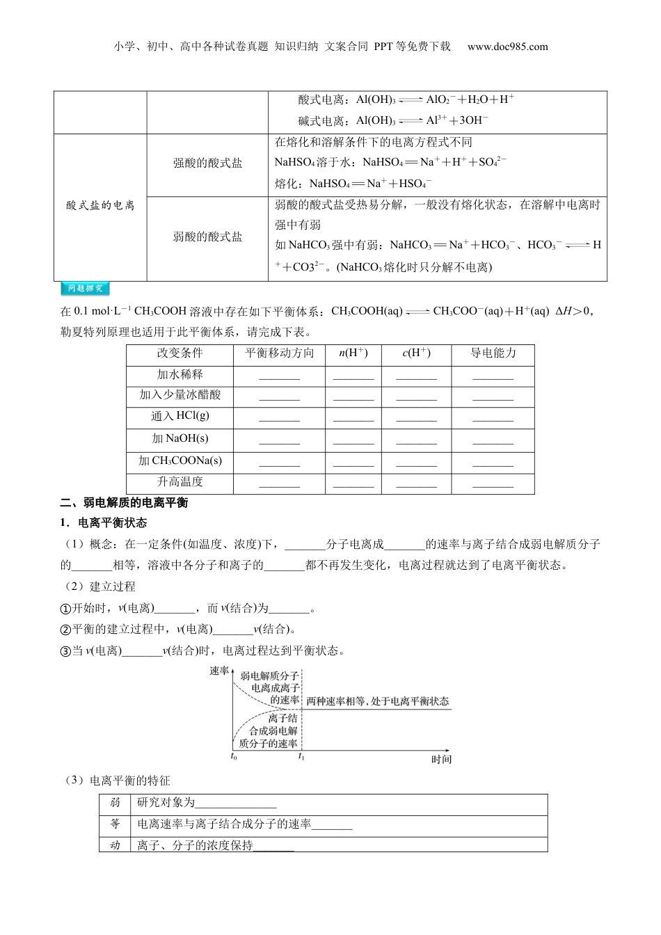 【暑假衔接】新高二化学暑假精品课第2部分-预习-第08讲 电离平衡（学生版）-新高二化学暑假精品讲义（人教版）.docx