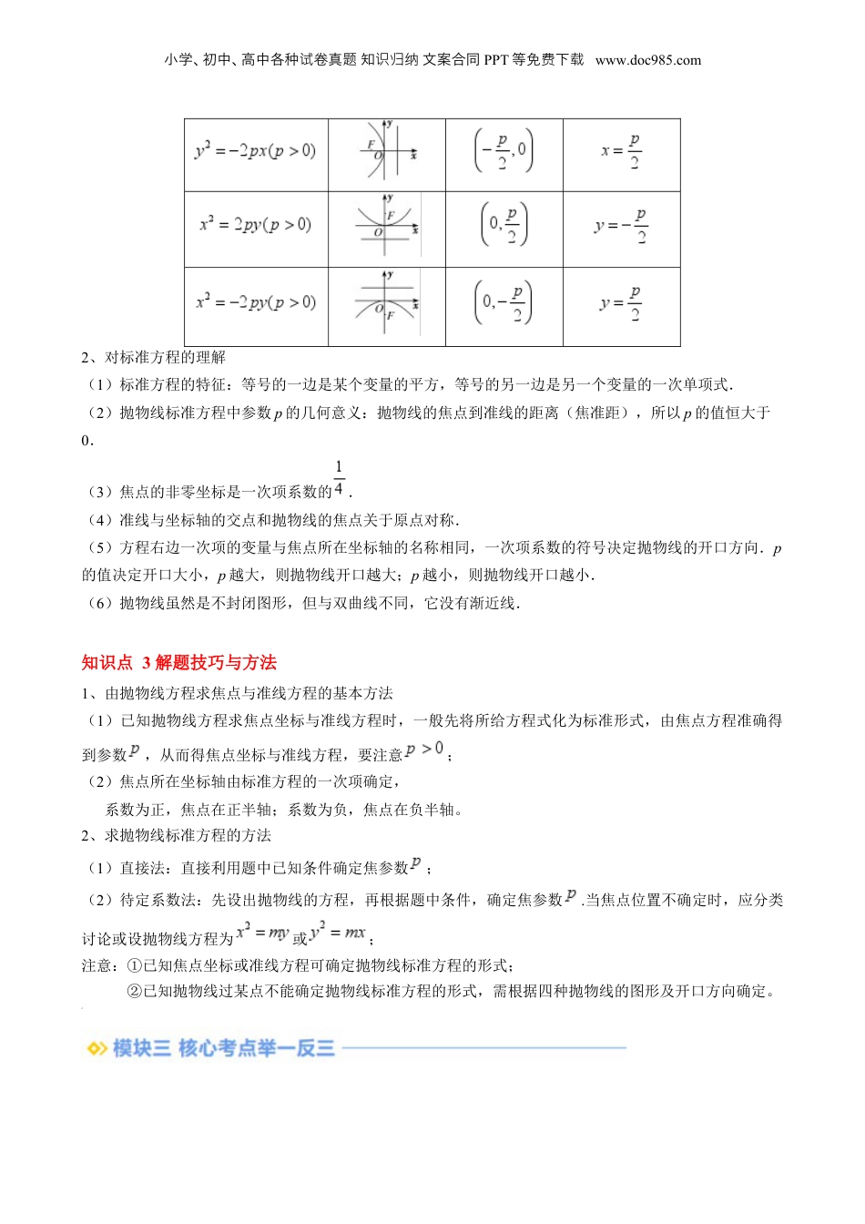 新高二数学暑假衔接第2部分-暑假预习-第21讲 抛物线及其标准方程（教师版）-（人教A版）.docx