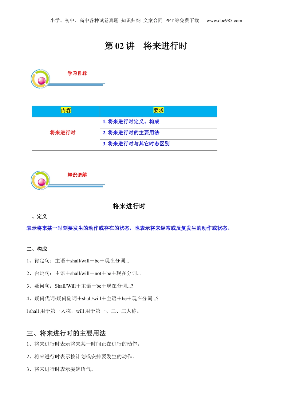 第1部分-暑假预习-第02讲 将来进行时（学生版）-新高二英语暑假讲义（人教版）.docx