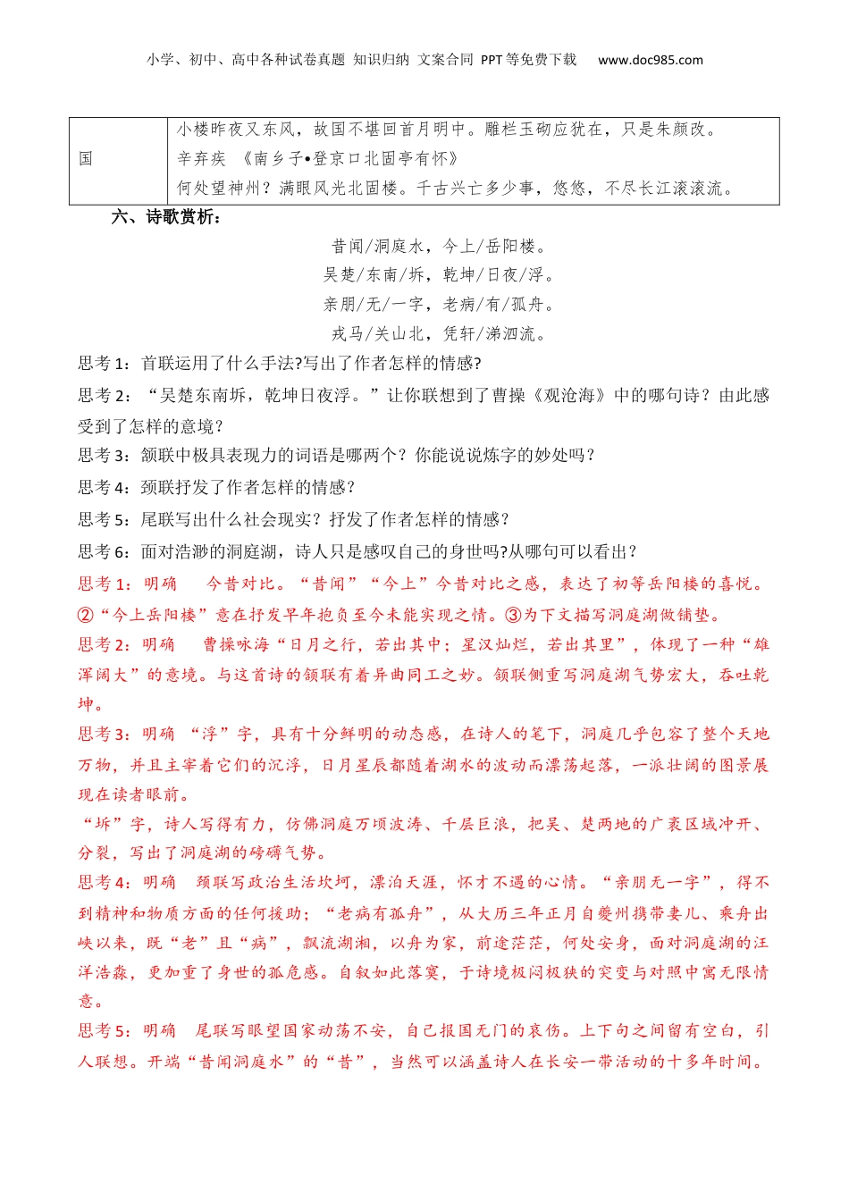 新高二语文暑假衔接第1部分-复习-专题02 诗歌知识梳理（必修下册）（学生版）-讲义.docx