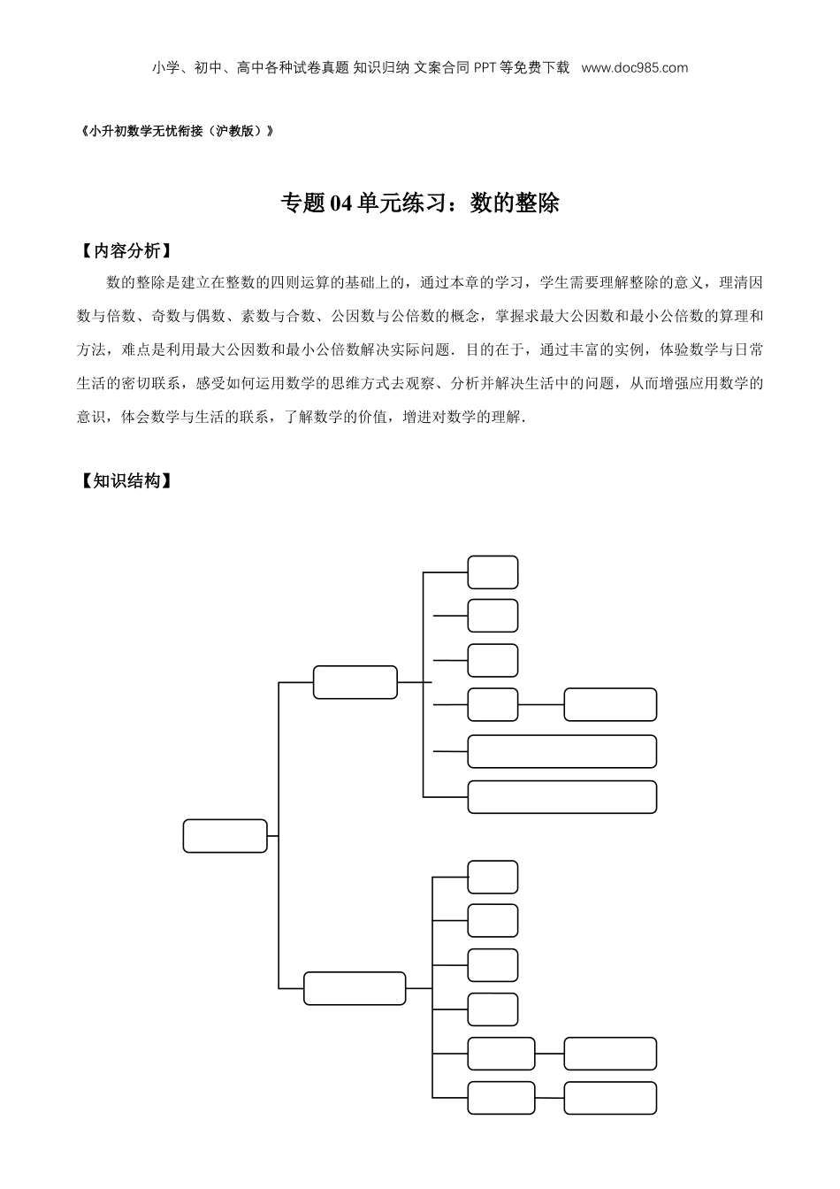 初中数学沪教版暑假衔接（小升初）专题04 单元练习：数的整除（原卷版）.docx
