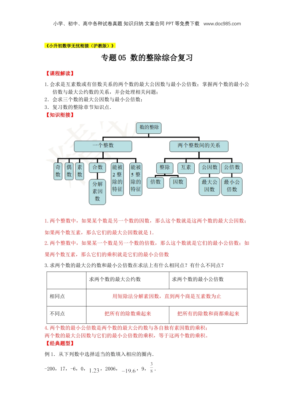 初中数学沪教版暑假衔接（小升初）专题05 数的整除综合复习（解析版）.docx