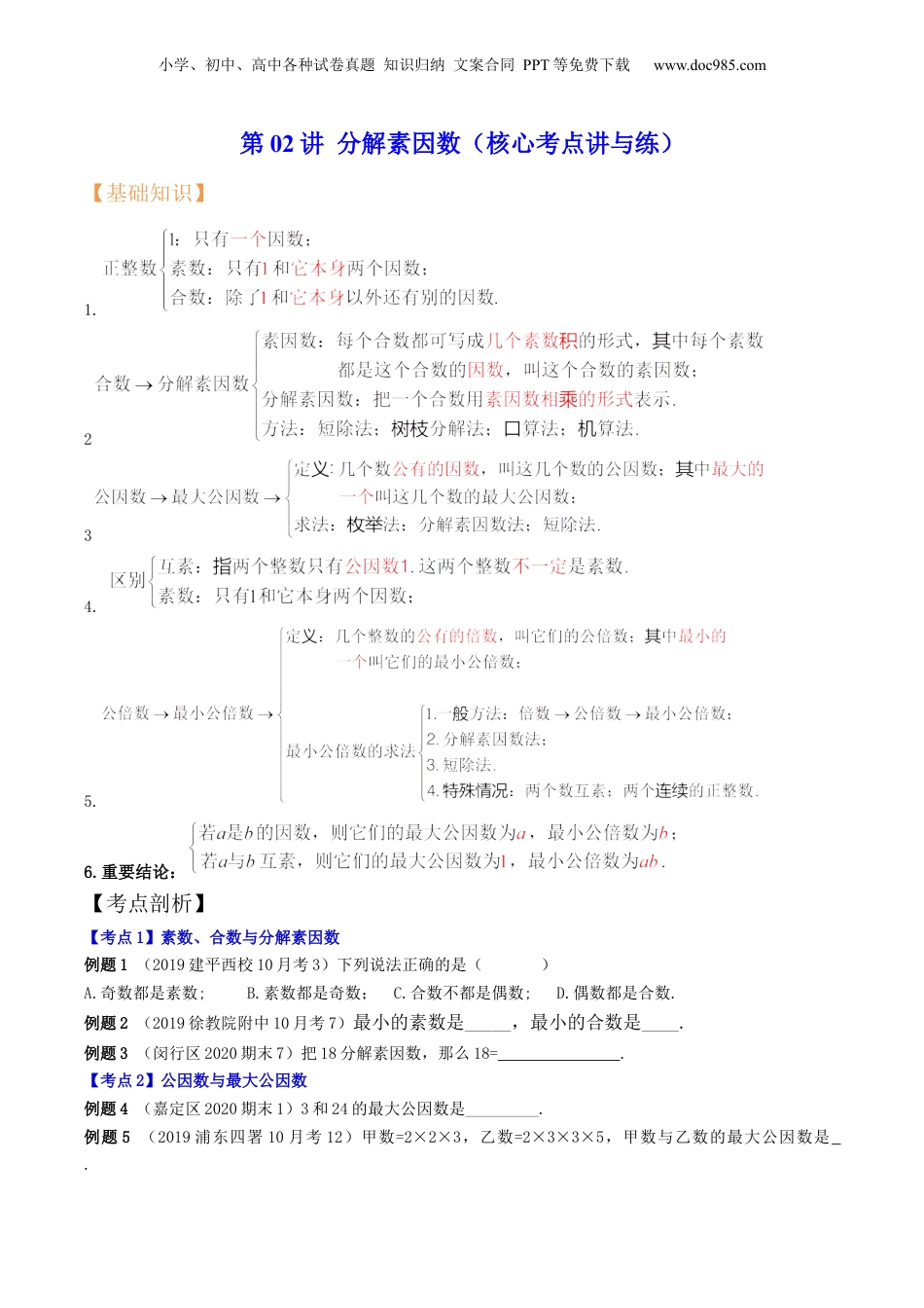 初中数学沪教版暑假衔接（小升初）第02讲 分解素因数（核心考点讲与练）-【暑假预习】新六年级数学核心考点讲与练（沪教版）（原卷版）.docx