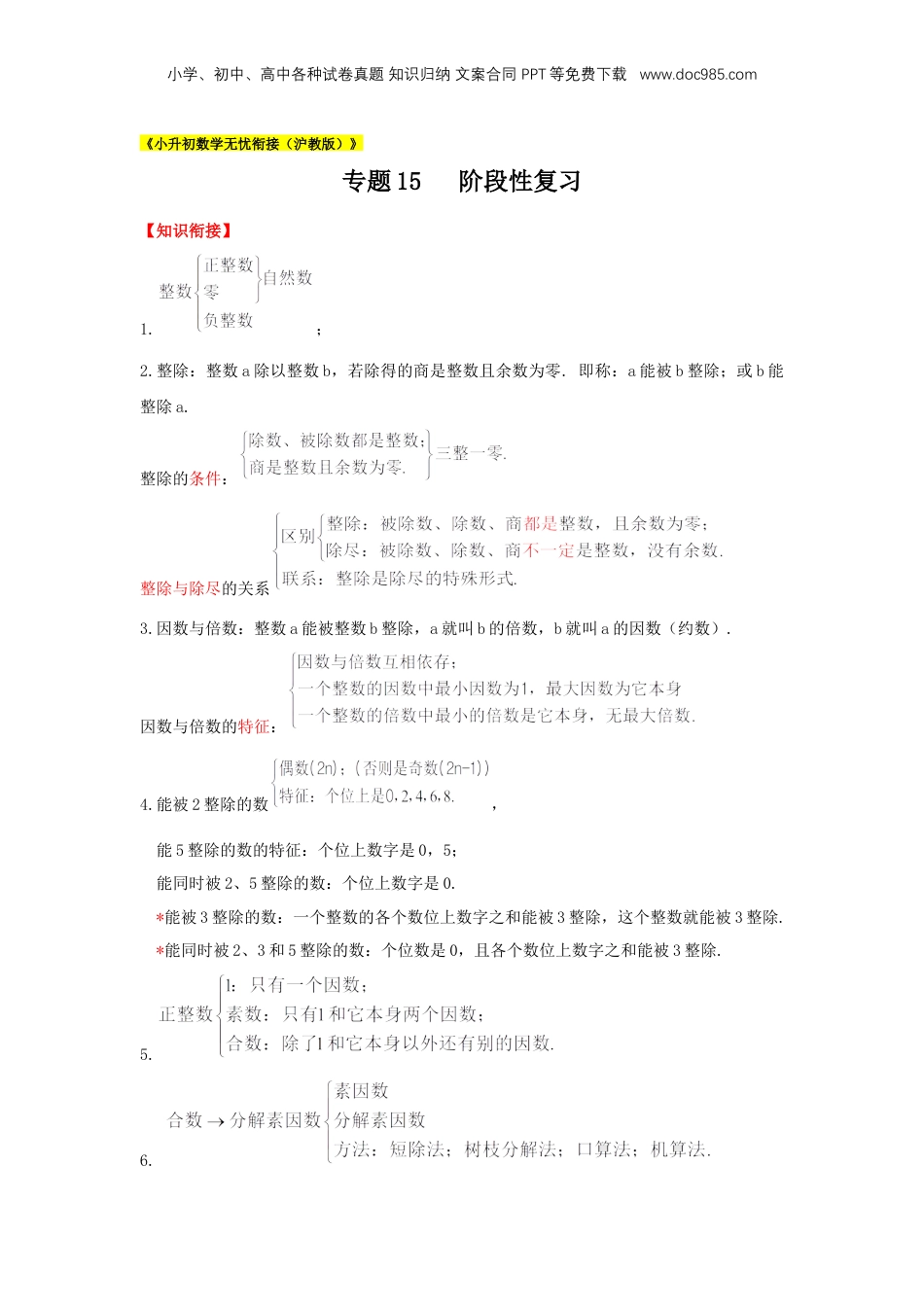 初中数学沪教版暑假衔接（小升初）专题15 阶段性复习（解析版）.docx