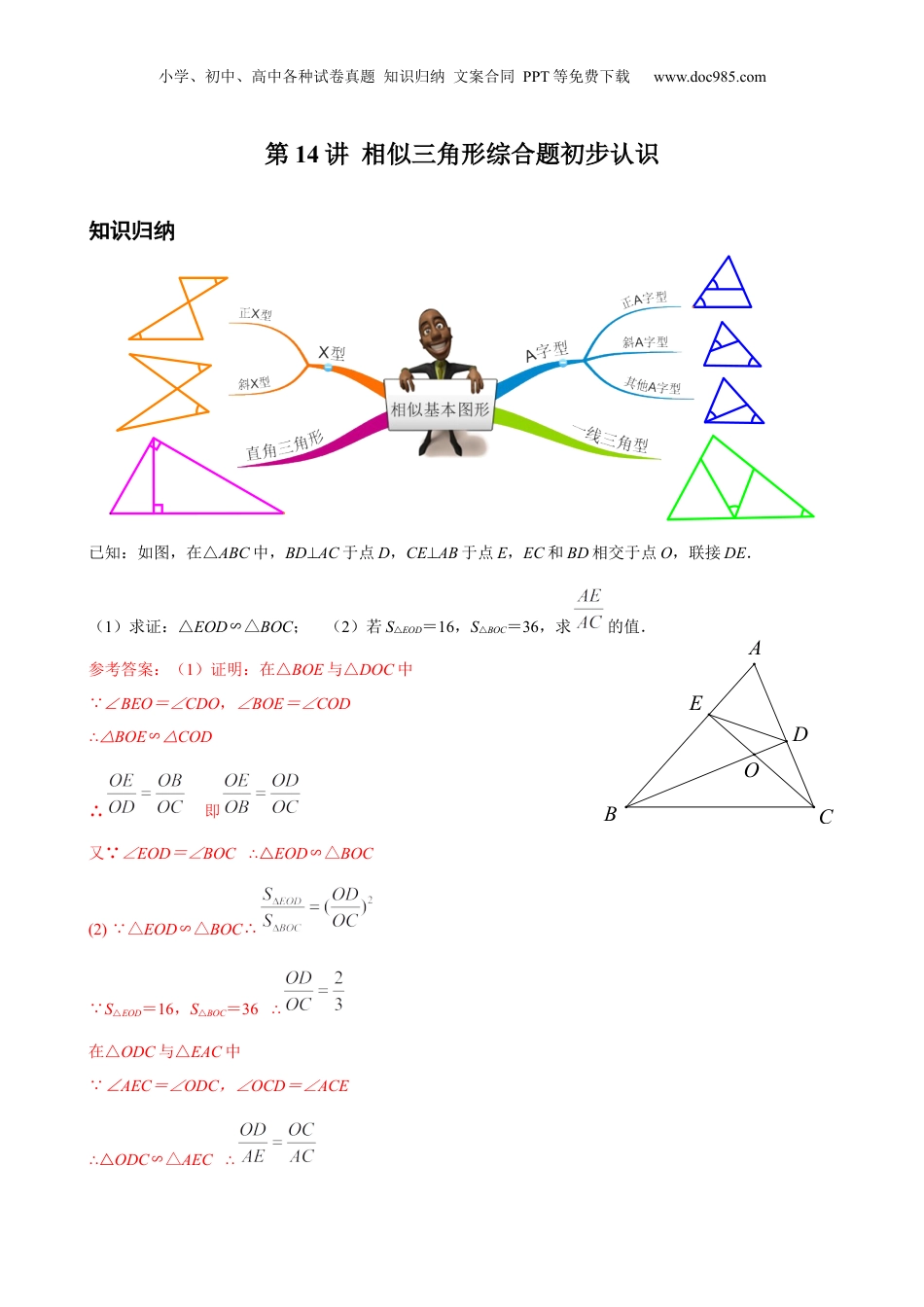 新9年级（八升九）-初中数学暑假衔接第14讲 相似三角形综合题初步认识 解析版 沪教版八升九新课衔接课.docx