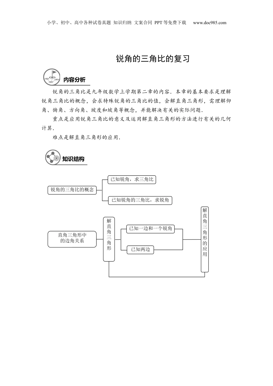 新9年级（八升九）-初中数学暑假衔接九年级同步第14讲：锐角的三角比章节复习 学生版.docx