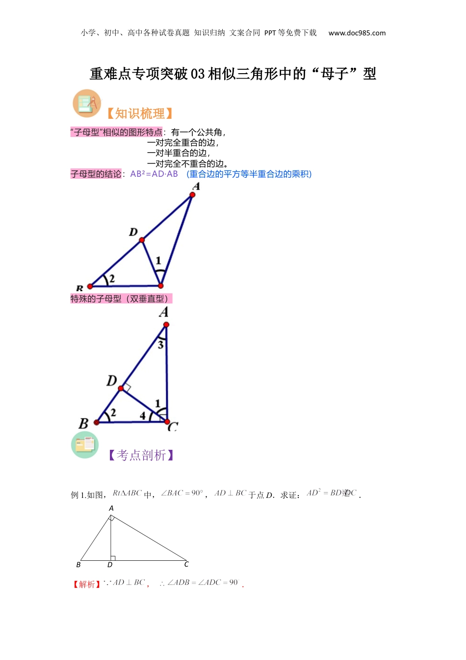 新9年级（八升九）-初中数学暑假衔接重难点专项突破03相似三角形中的“母子”型（解析版）.docx