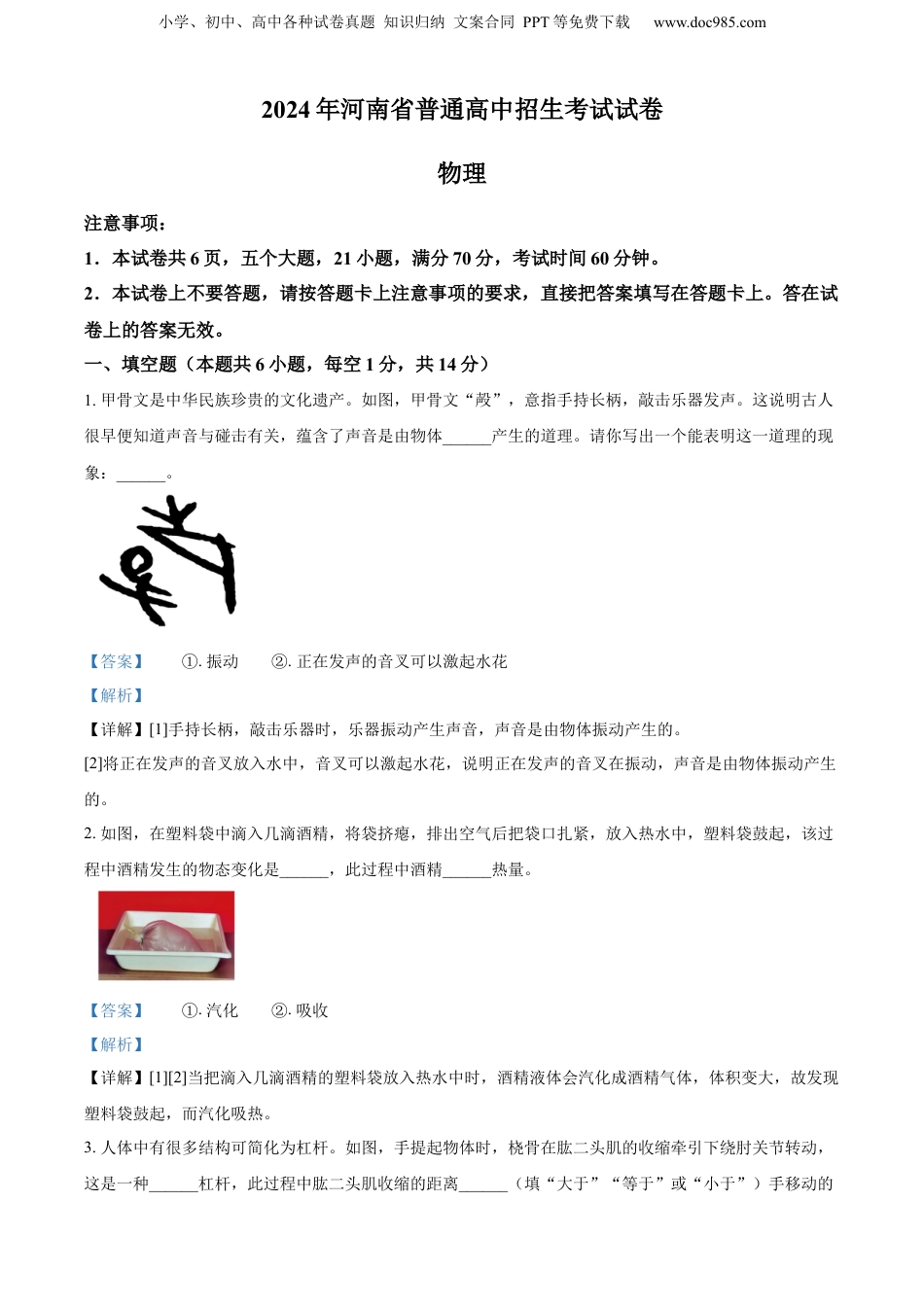 2024年河南省中考物理真题（解析卷）.docx