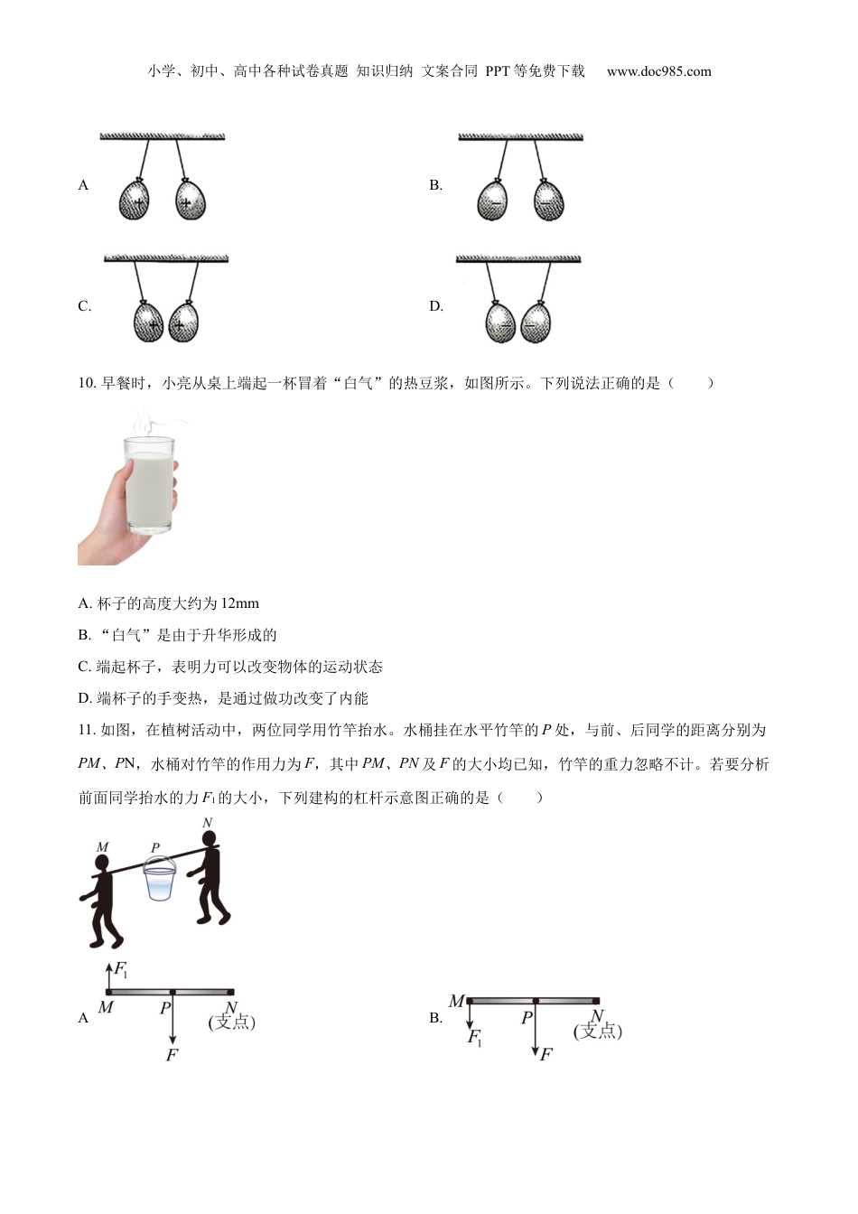 2025年河南省中考物理真题（空白卷）.docx