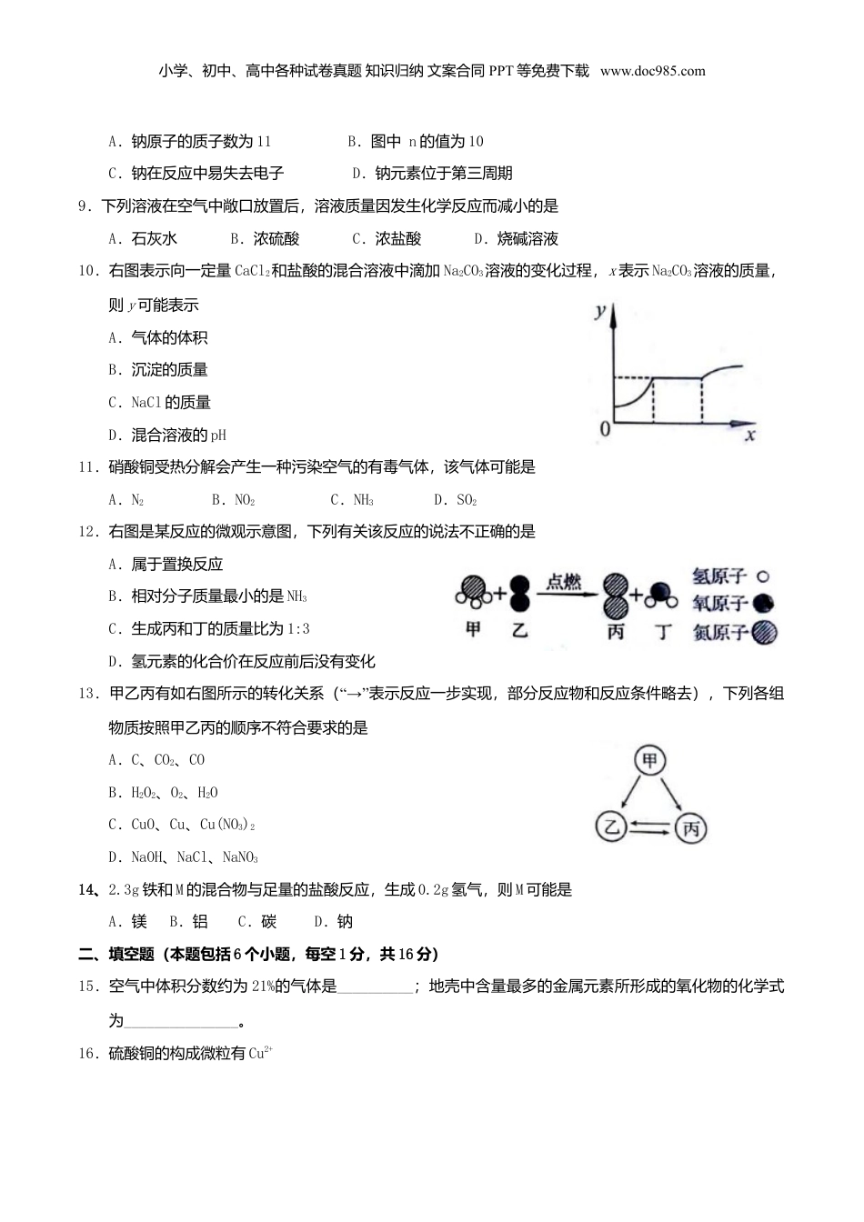 2017年河南省中考化学真题（空白卷）.DOC