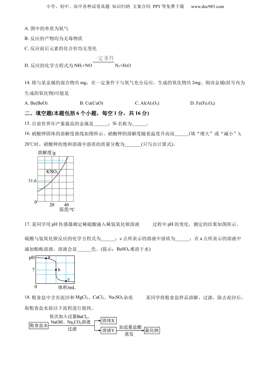 2024年河南省中考化学真题（空白卷）.docx