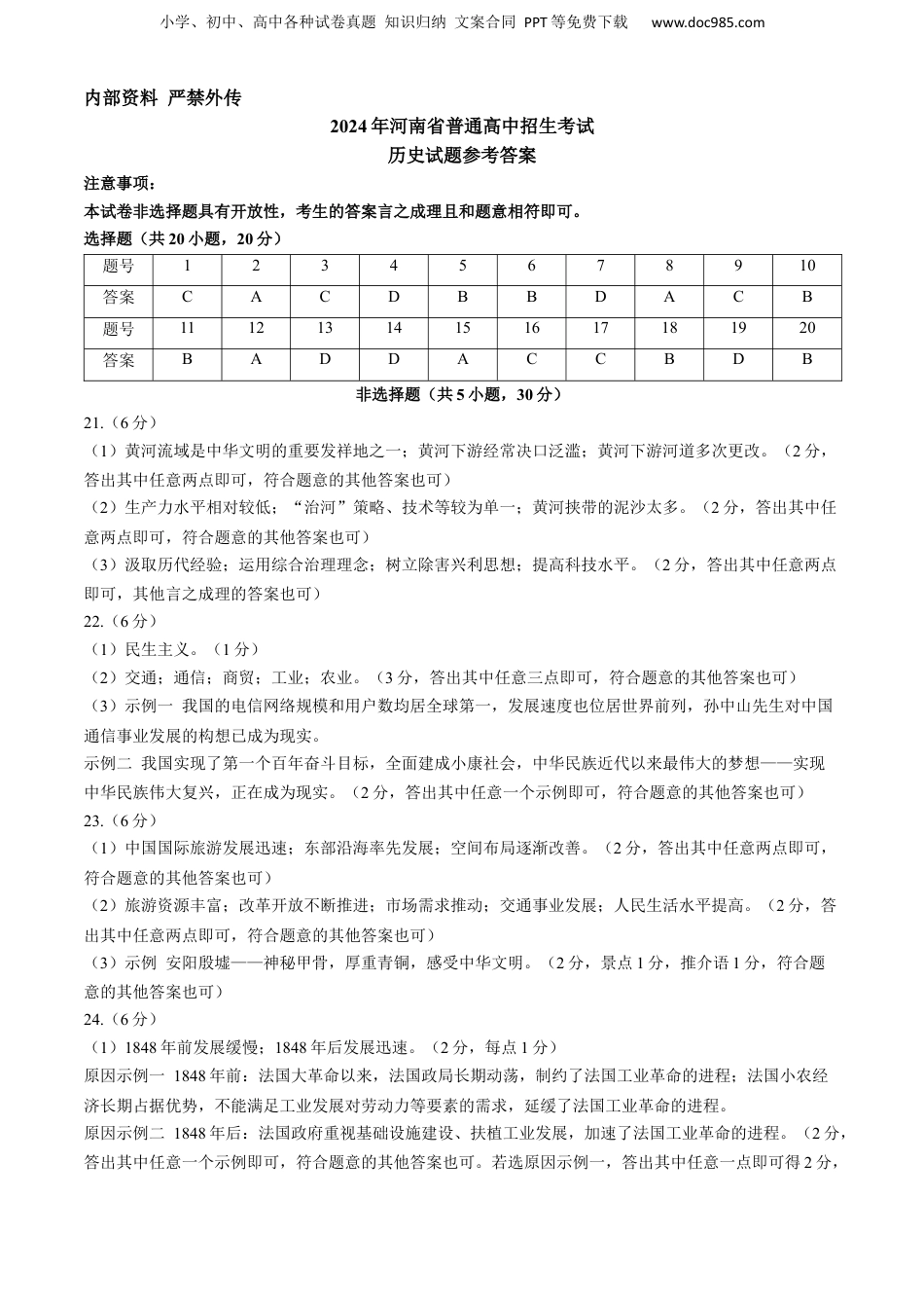 2024年河南省中考历史真题（解析卷）.docx
