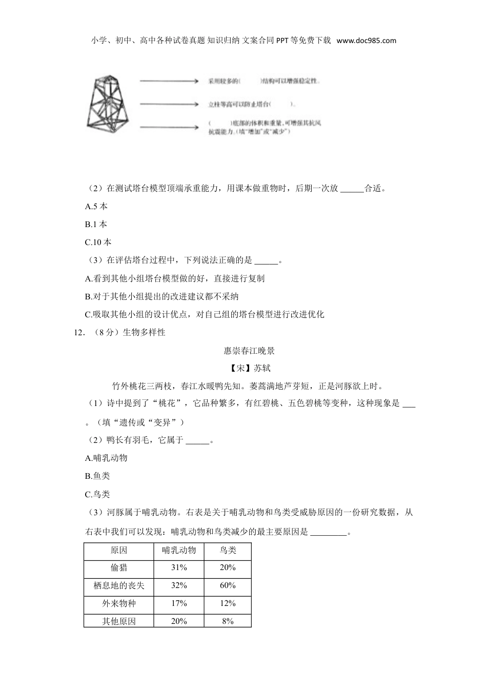 2023年山西省晋城市城区小升初科学试卷（文字版含答案解析）.doc
