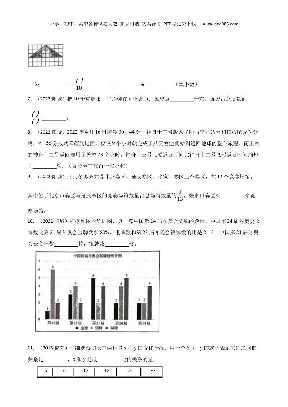 山西省晋城市阳城县2022年小升初数学试卷(学生版).docx