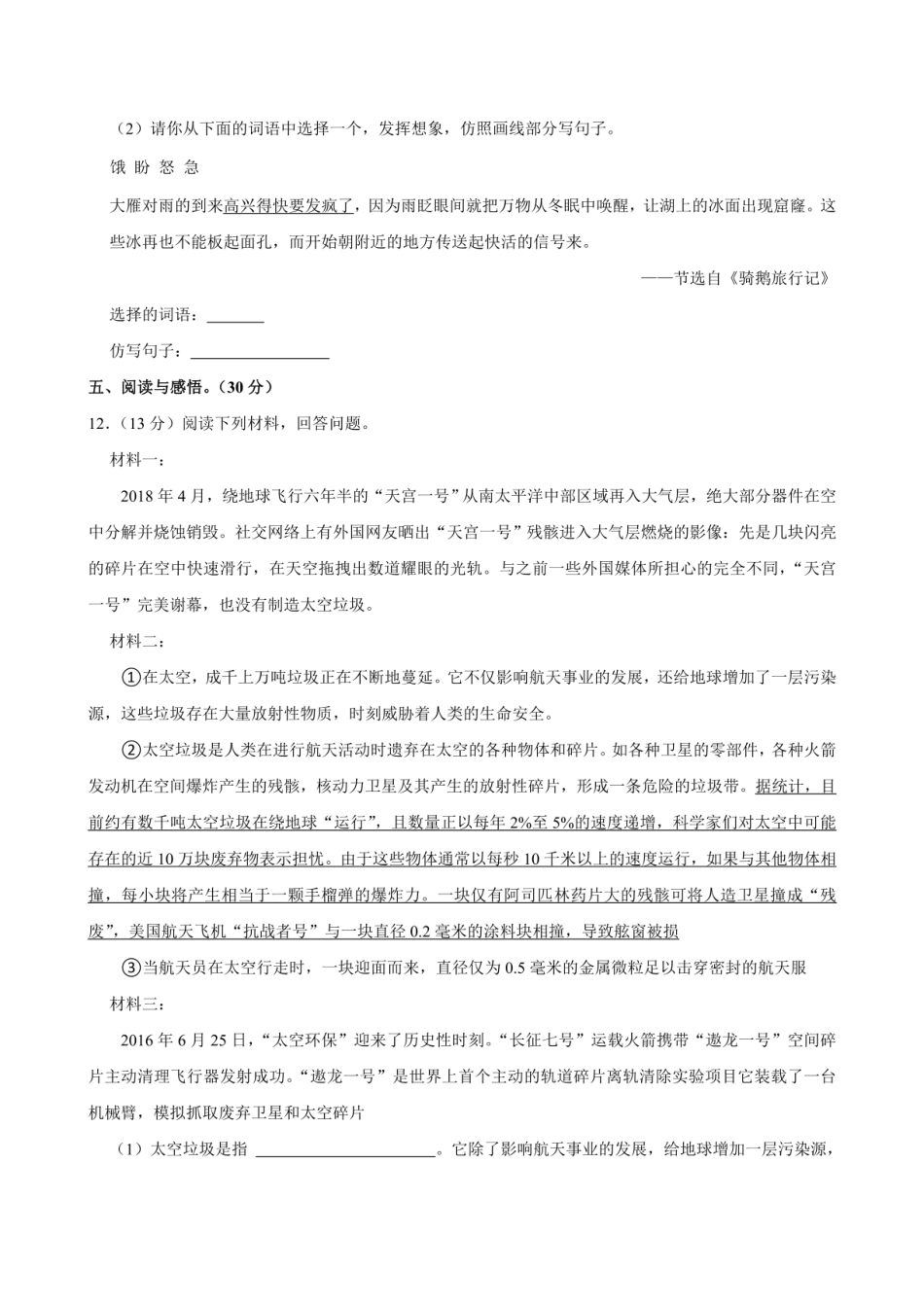2024年广东省汕尾市陆丰市小升初语文试卷（含答案）.pdf