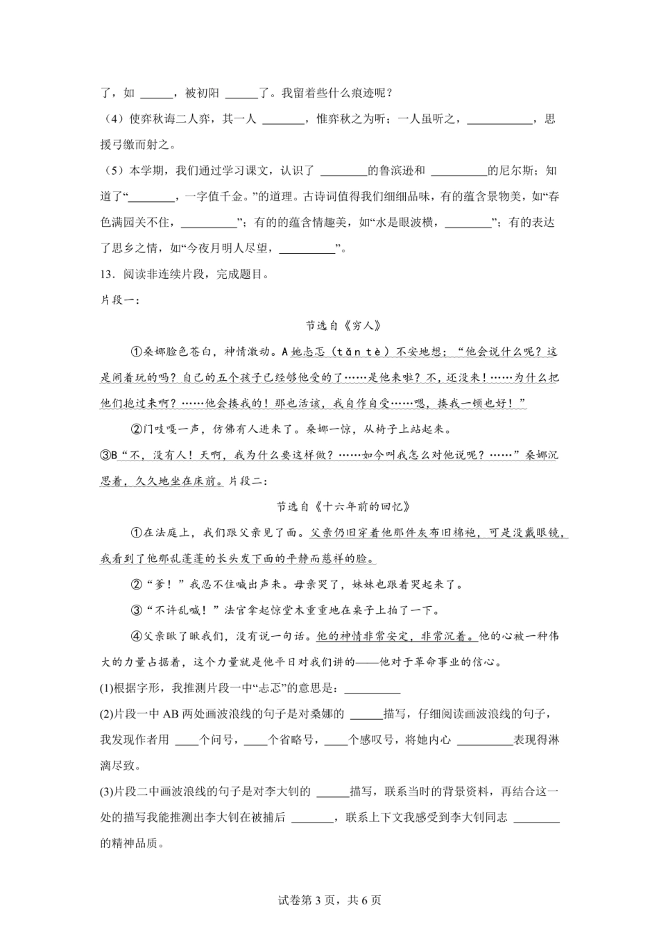 2024年山东省菏泽市鄄城县小升初语文试卷（含答案）.pdf