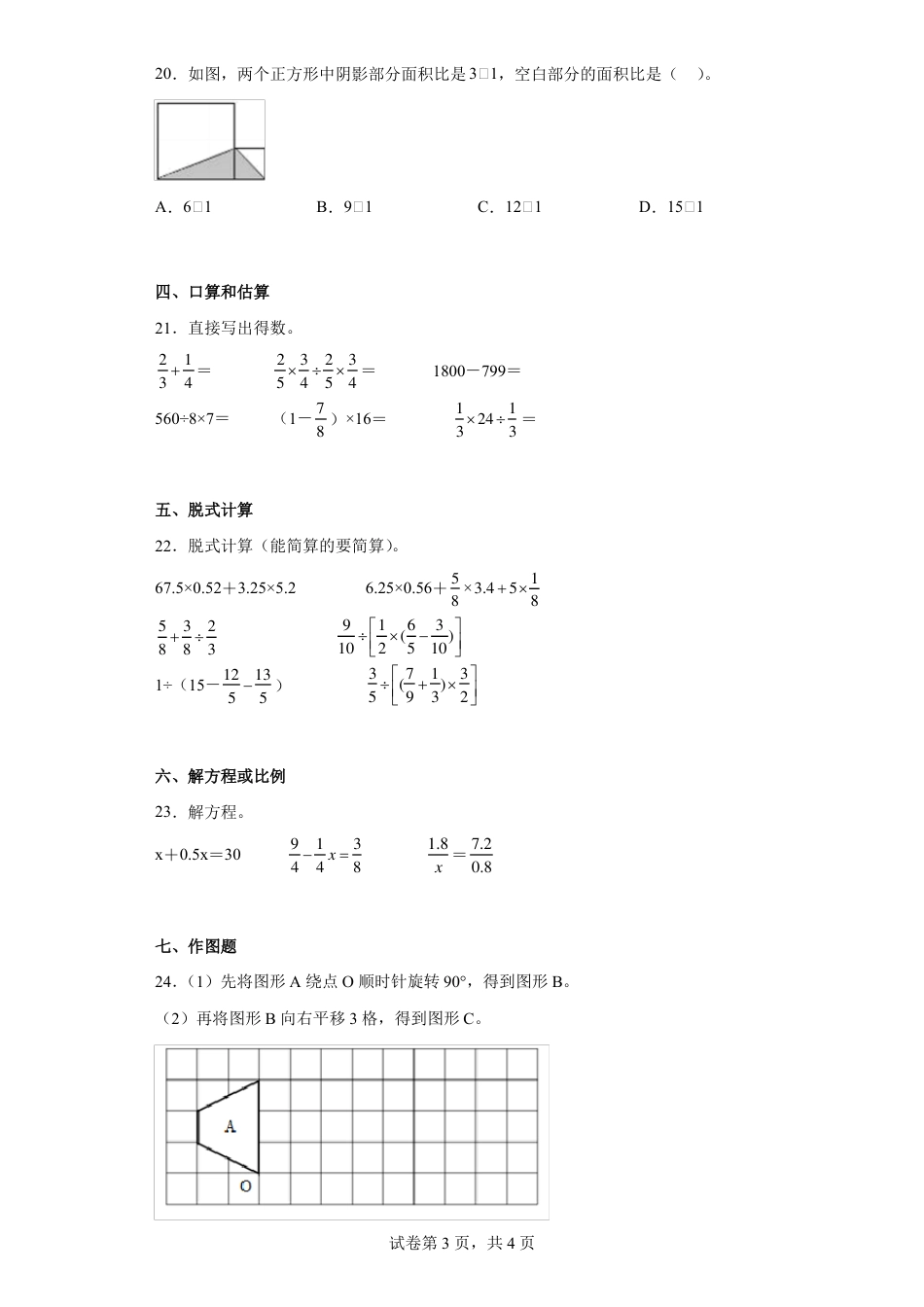 2021年上海市周浦育才学校沪教版小升初考试数学试卷(含答案解析).pdf