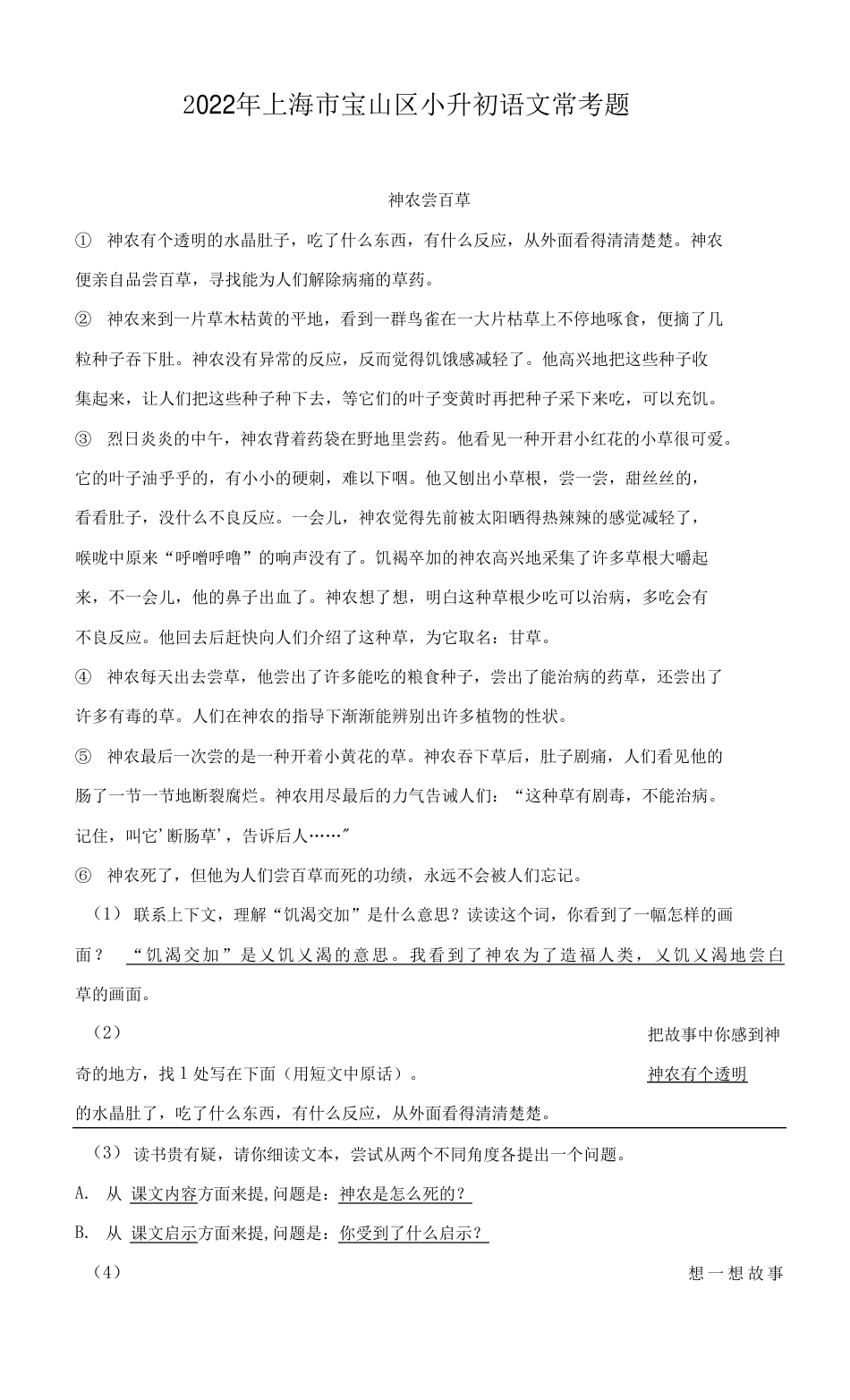 2022年上海市宝山区小升初语文常考题.pdf