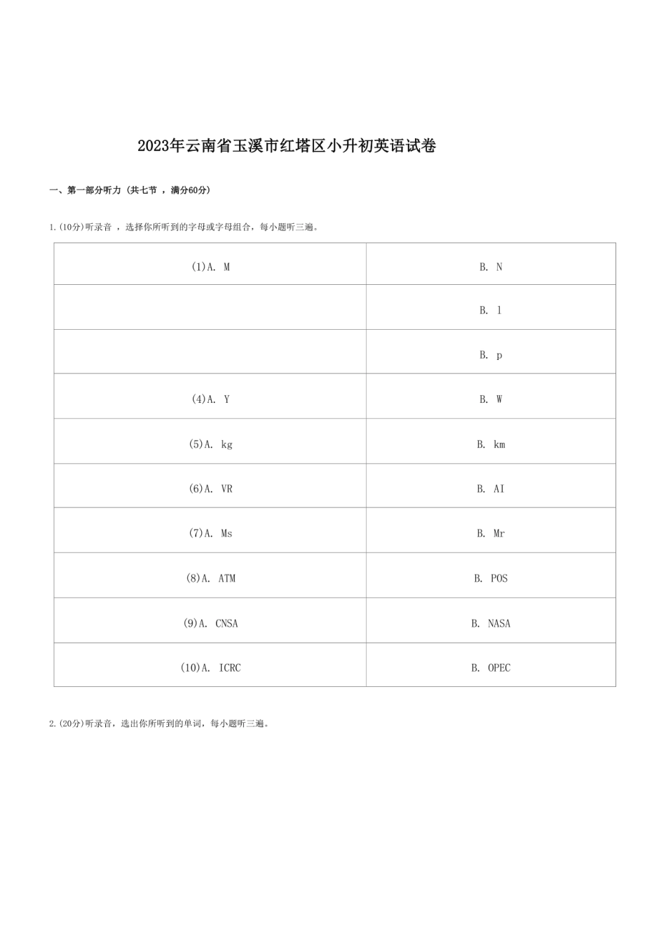 2023年云南省玉溪市红塔区小升初英语试卷.pdf