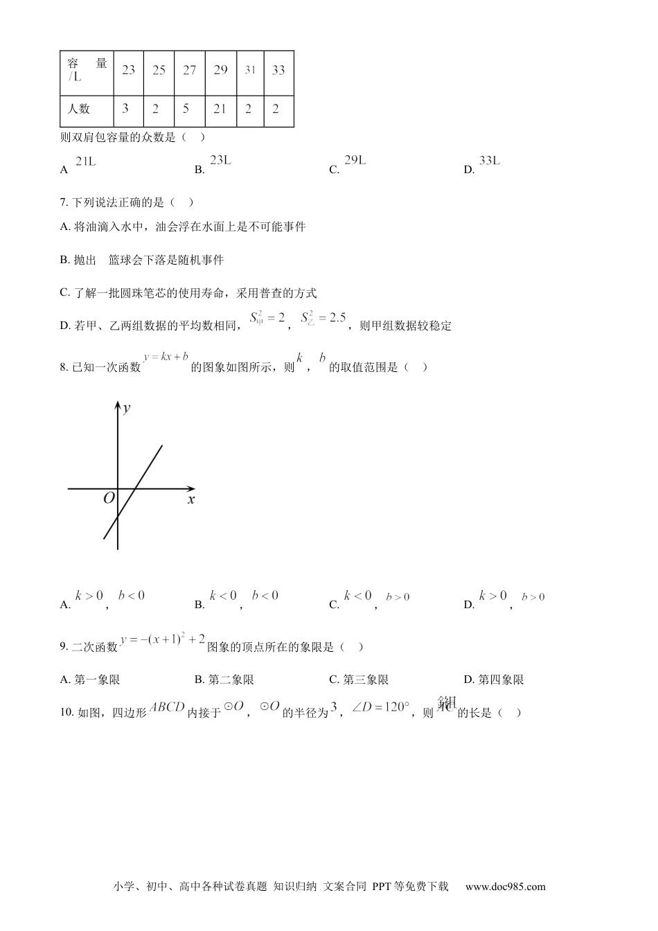 2023年辽宁省沈阳市中考数学真题（原卷版）.docx