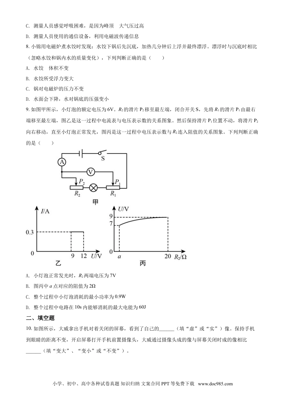 2020年辽宁省盘锦市中考物理试题（空白卷）.doc