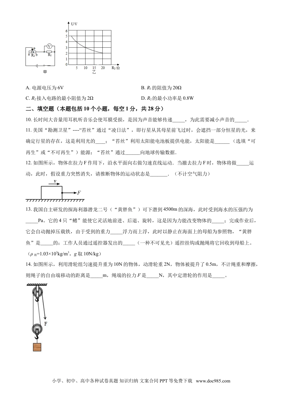2018年辽宁省盘锦市中考物理试题（空白卷）.doc