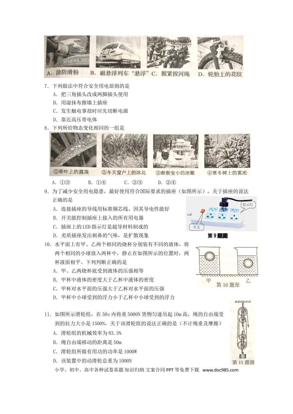 2015年辽宁省葫芦岛市中考物理真题试题（含扫描答案）.doc