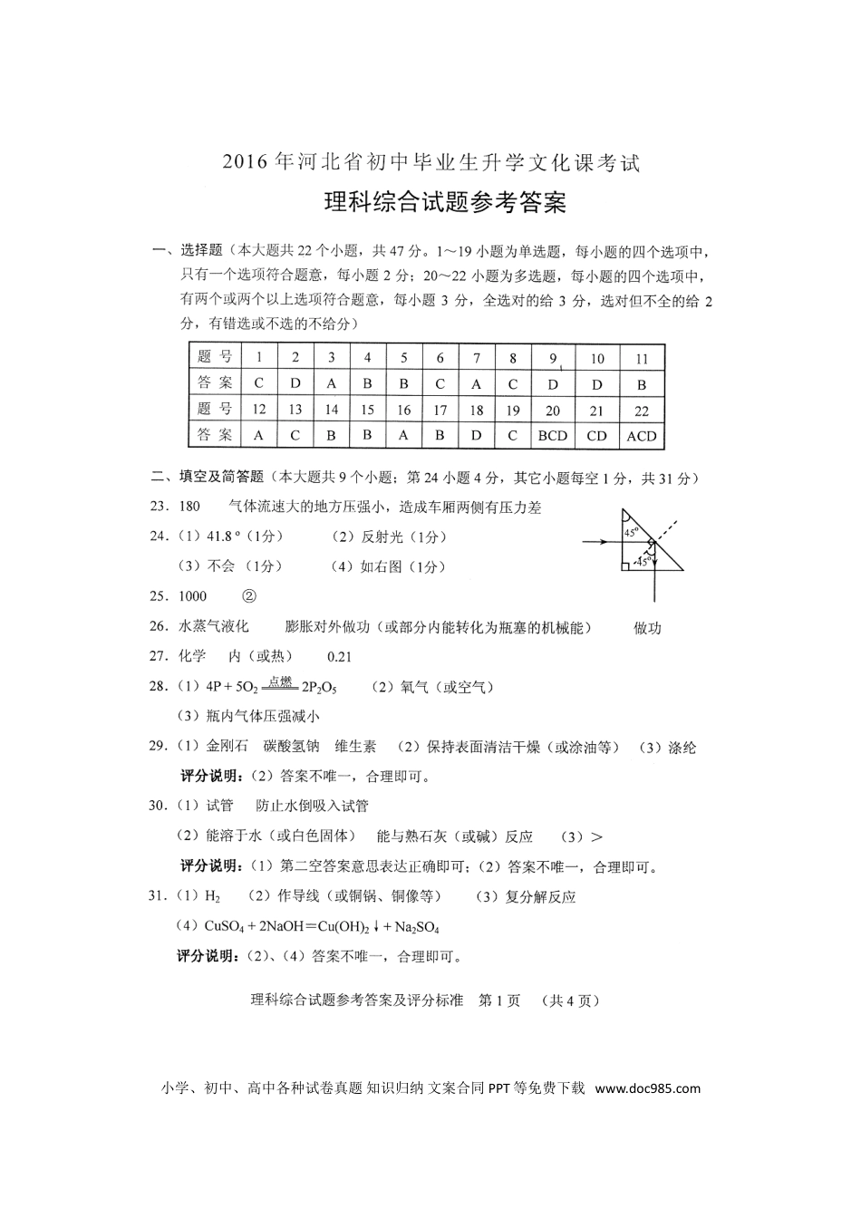 2016年河北省中考物理真题（答案版）.doc