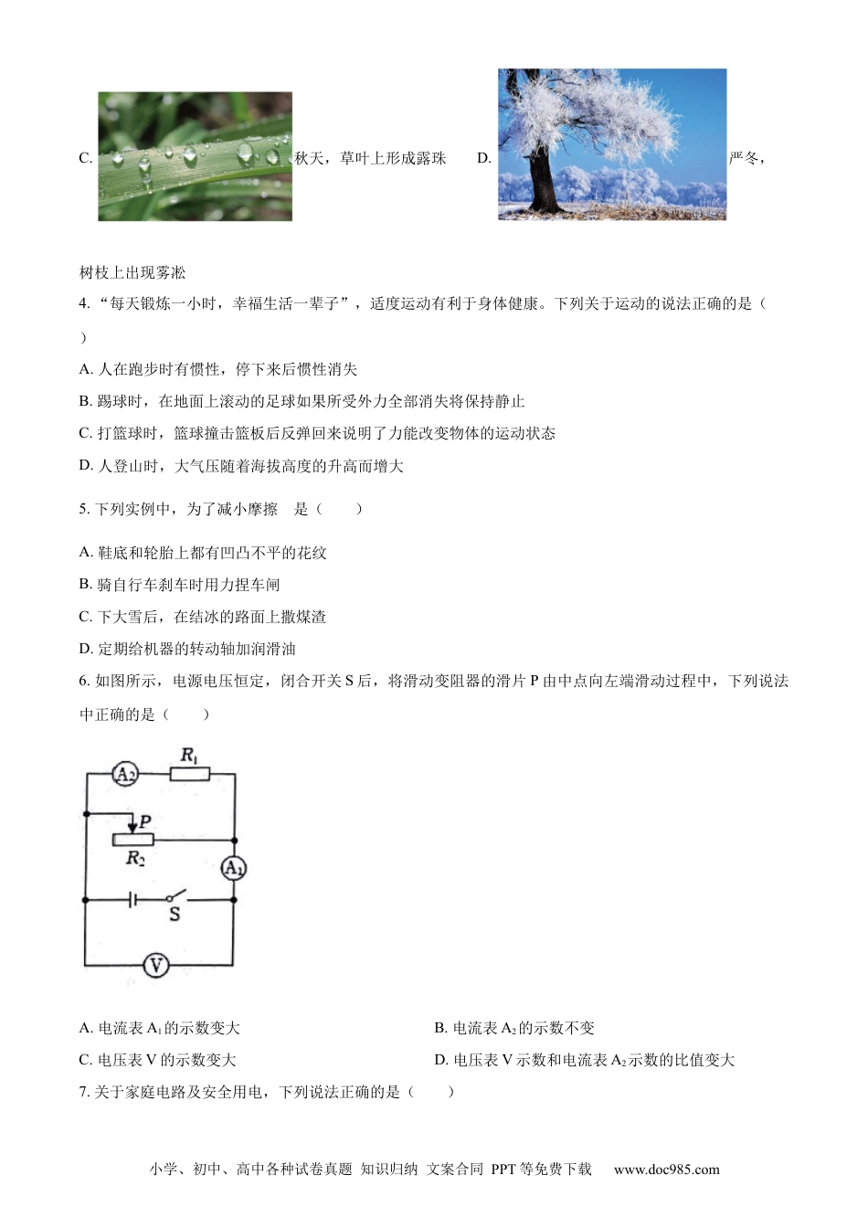 2023年辽宁省朝阳市中考物理试题（原卷版）.docx