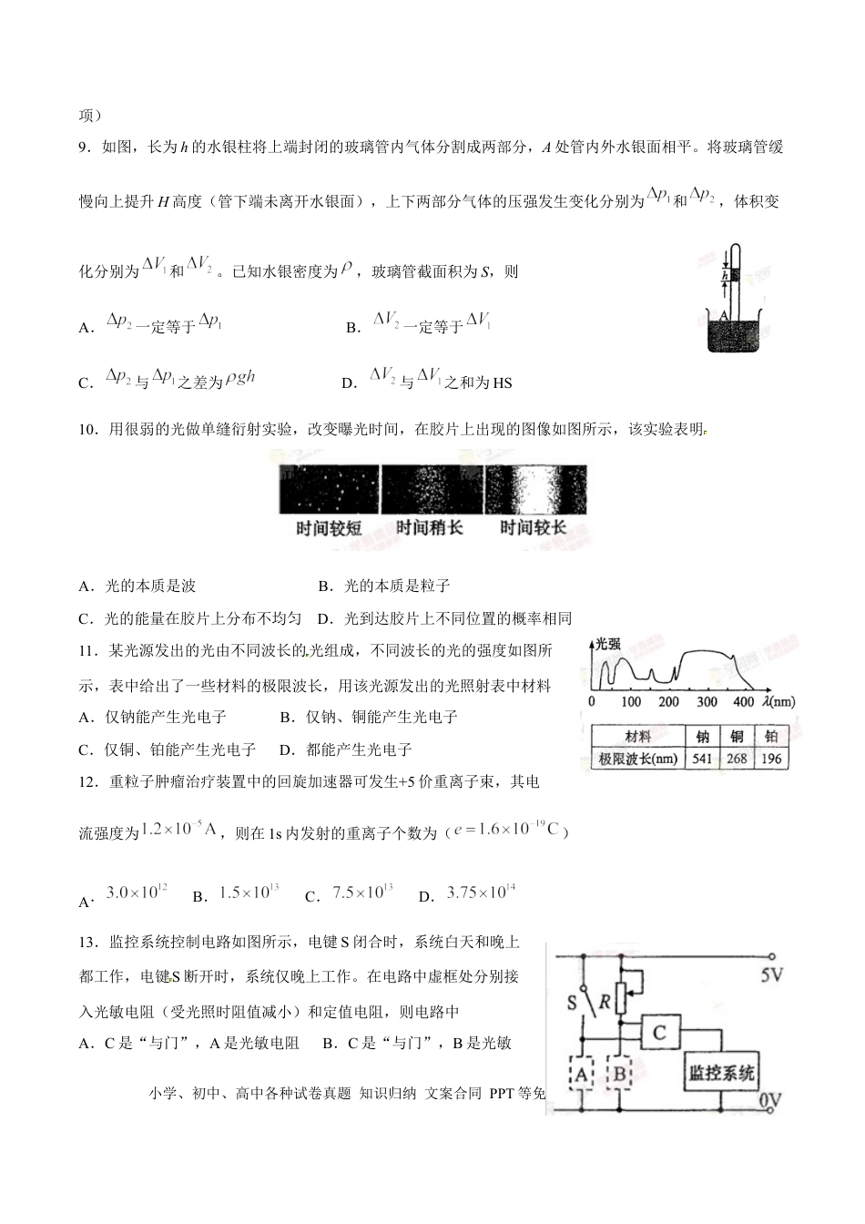 2015年上海高考物理真题（原卷版）.docx