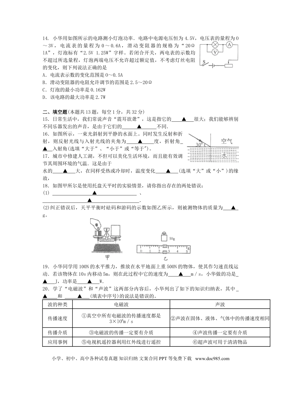2011年无锡市中考物理试题及答案.doc