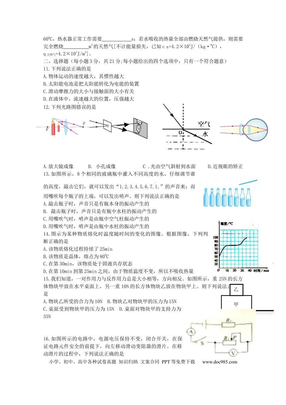 2018年安徽省中考物理真题（空白卷）.docx
