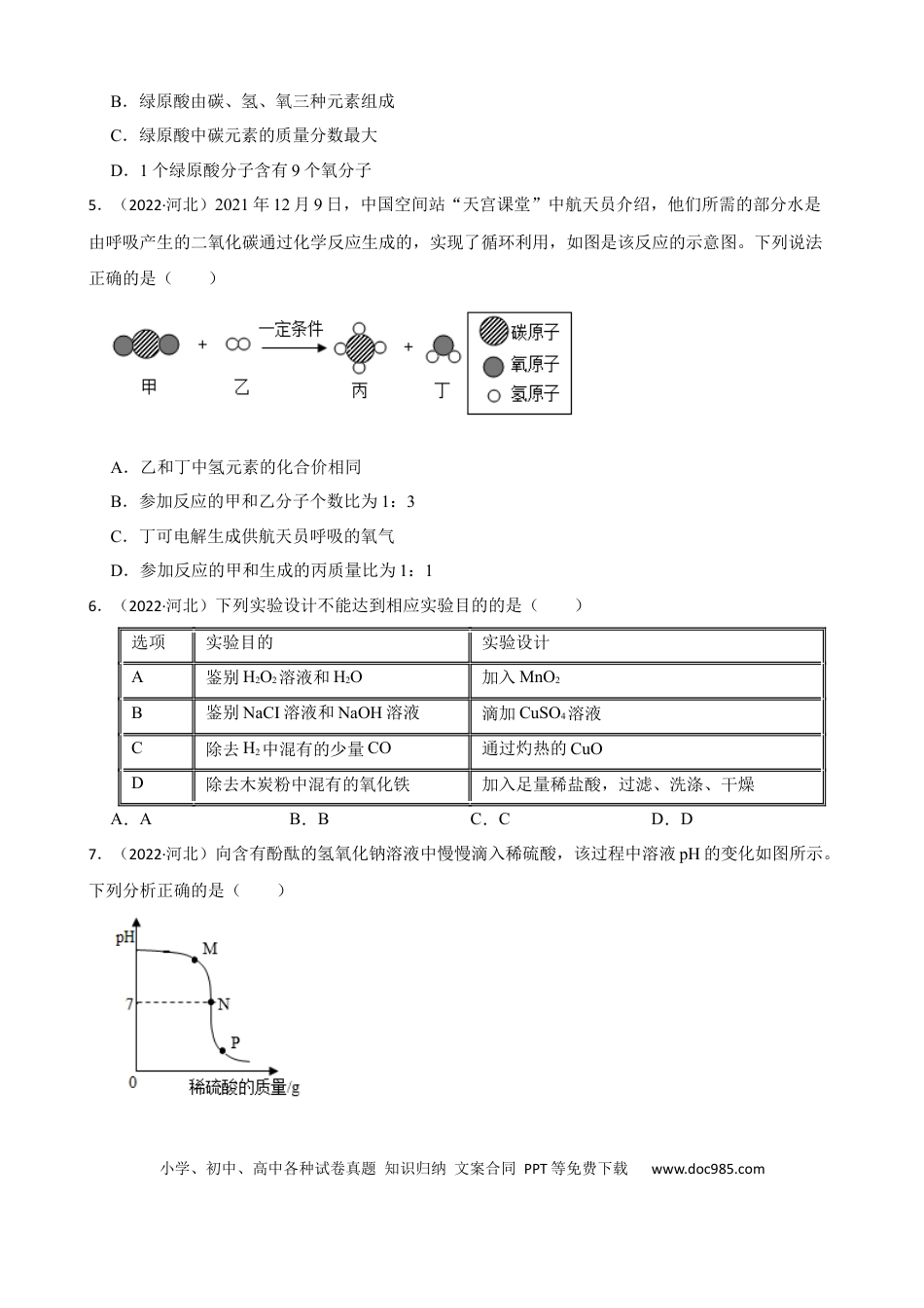 2022年河北省中考化学真题（空白卷）.docx