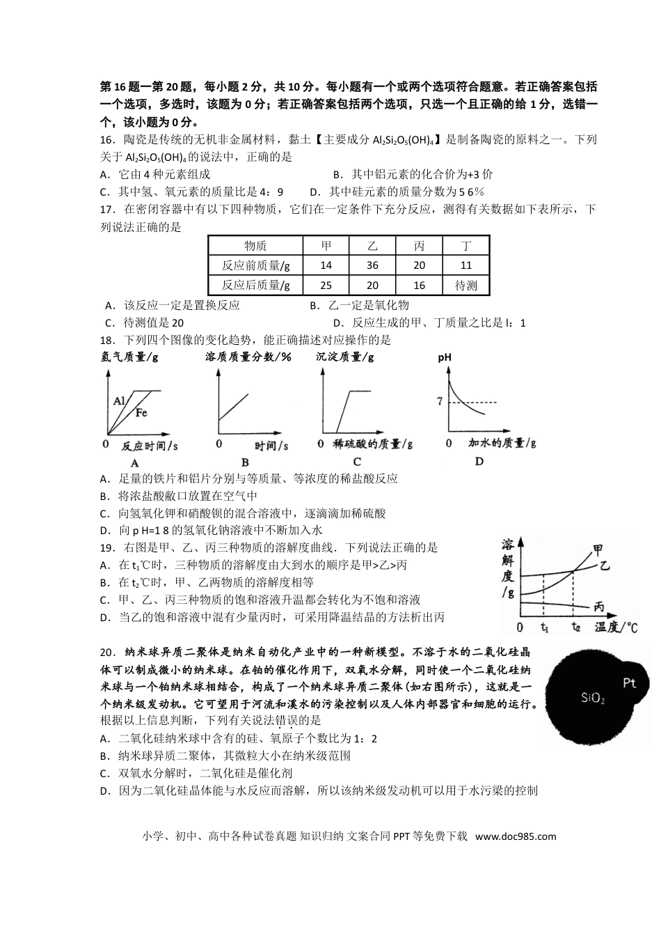 2010年江苏省泰州市中考化学试题及答案.doc