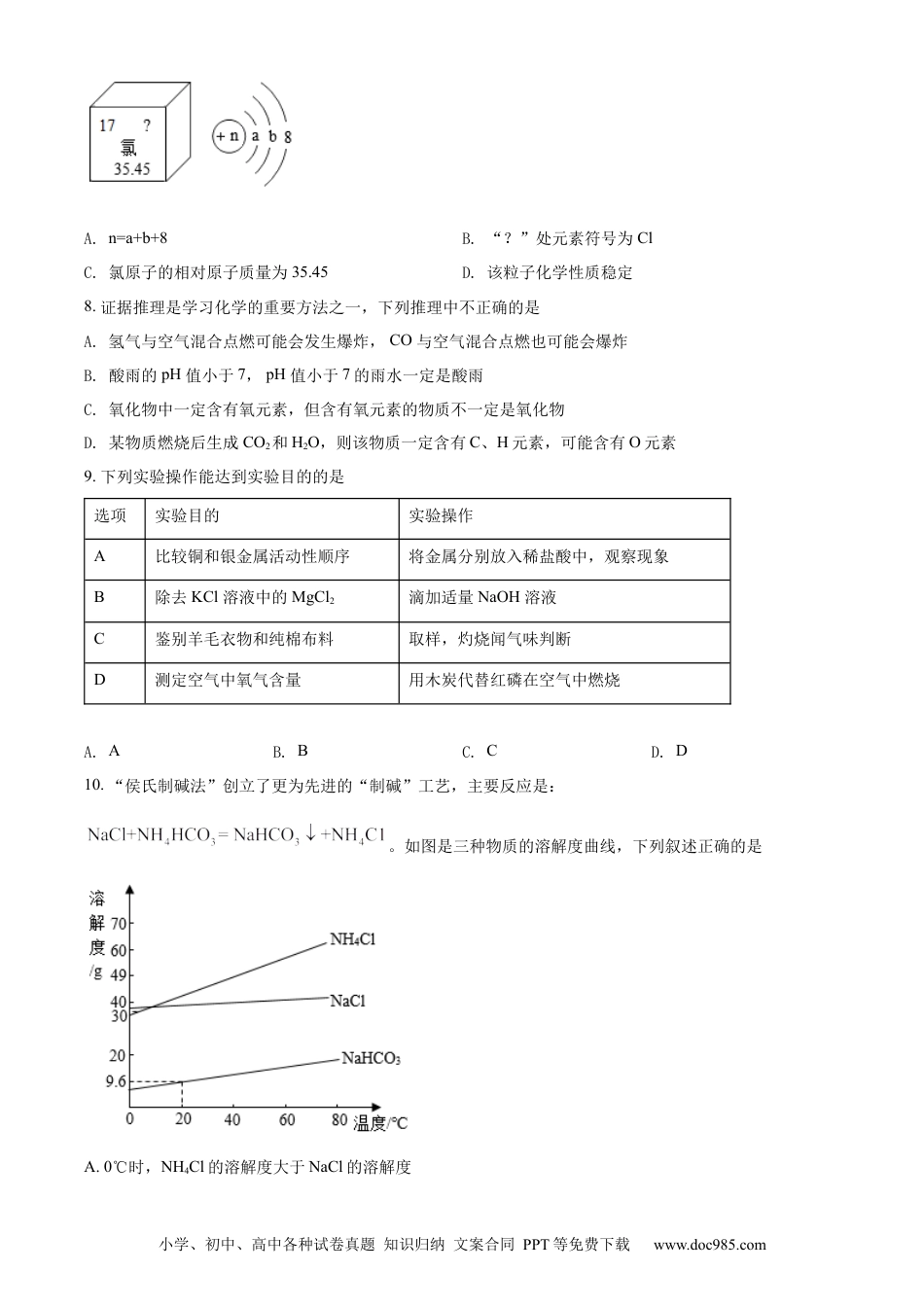 2022年江苏省宿迁市中考化学真题（原卷版）.docx