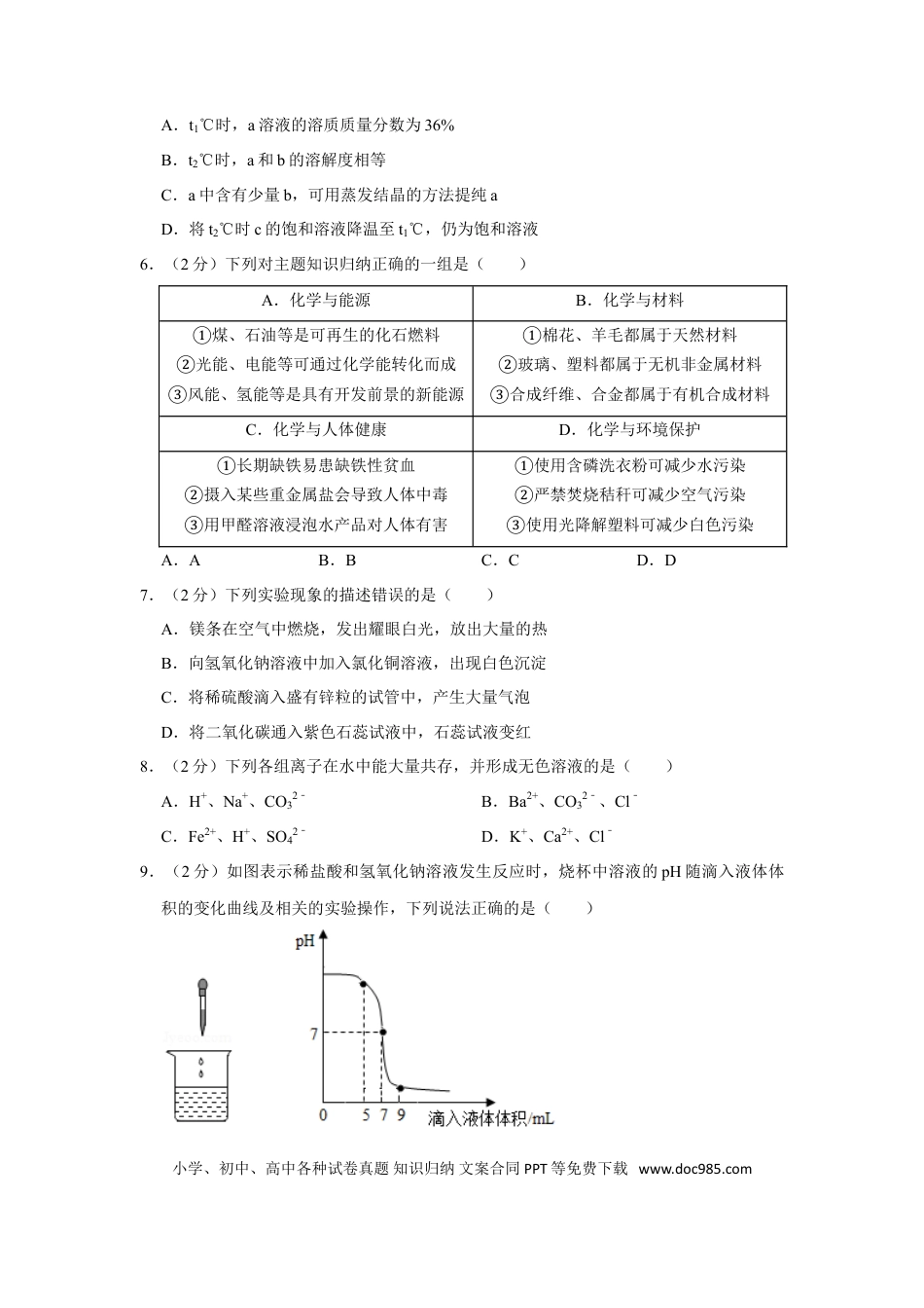 2020年江苏省宿迁市中考化学真题（原卷版）.doc