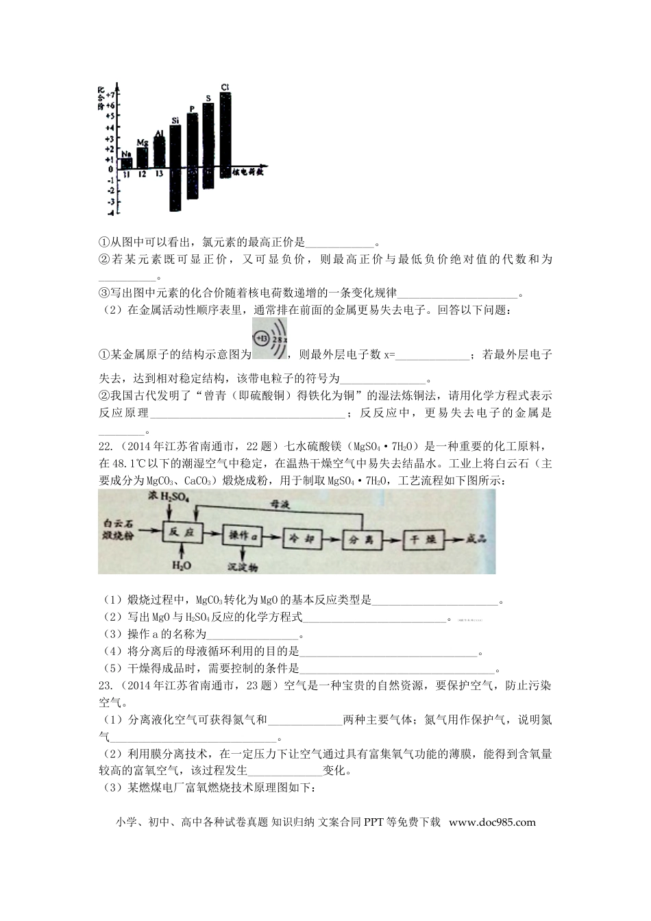 江苏省南通市2014年中考化学试题及答案.doc