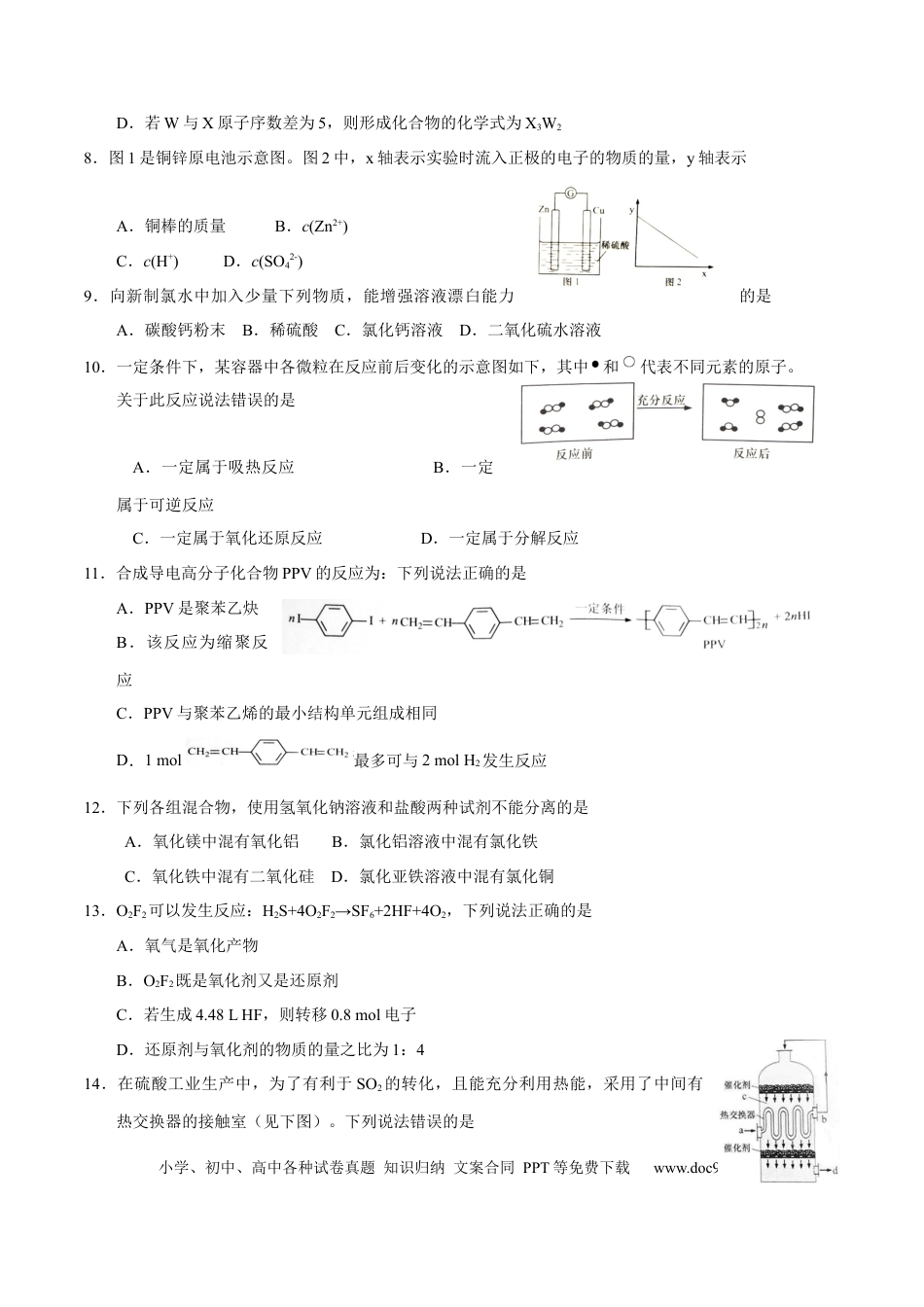 2016年上海高考化学真题（原卷版）.docx