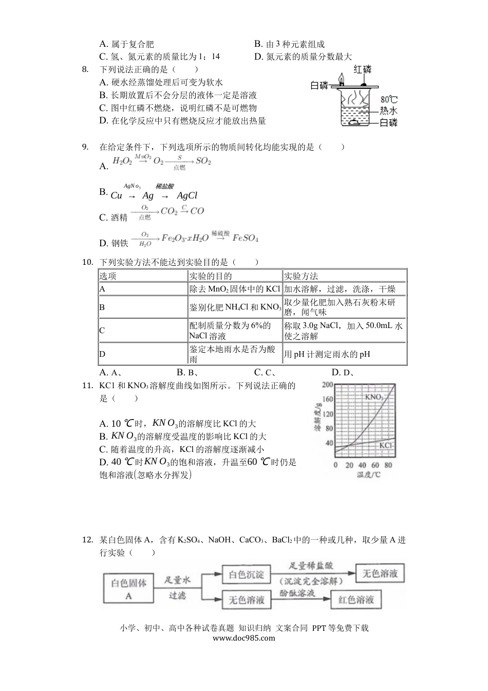 2019江苏连云港化学中考试题及答案.docx