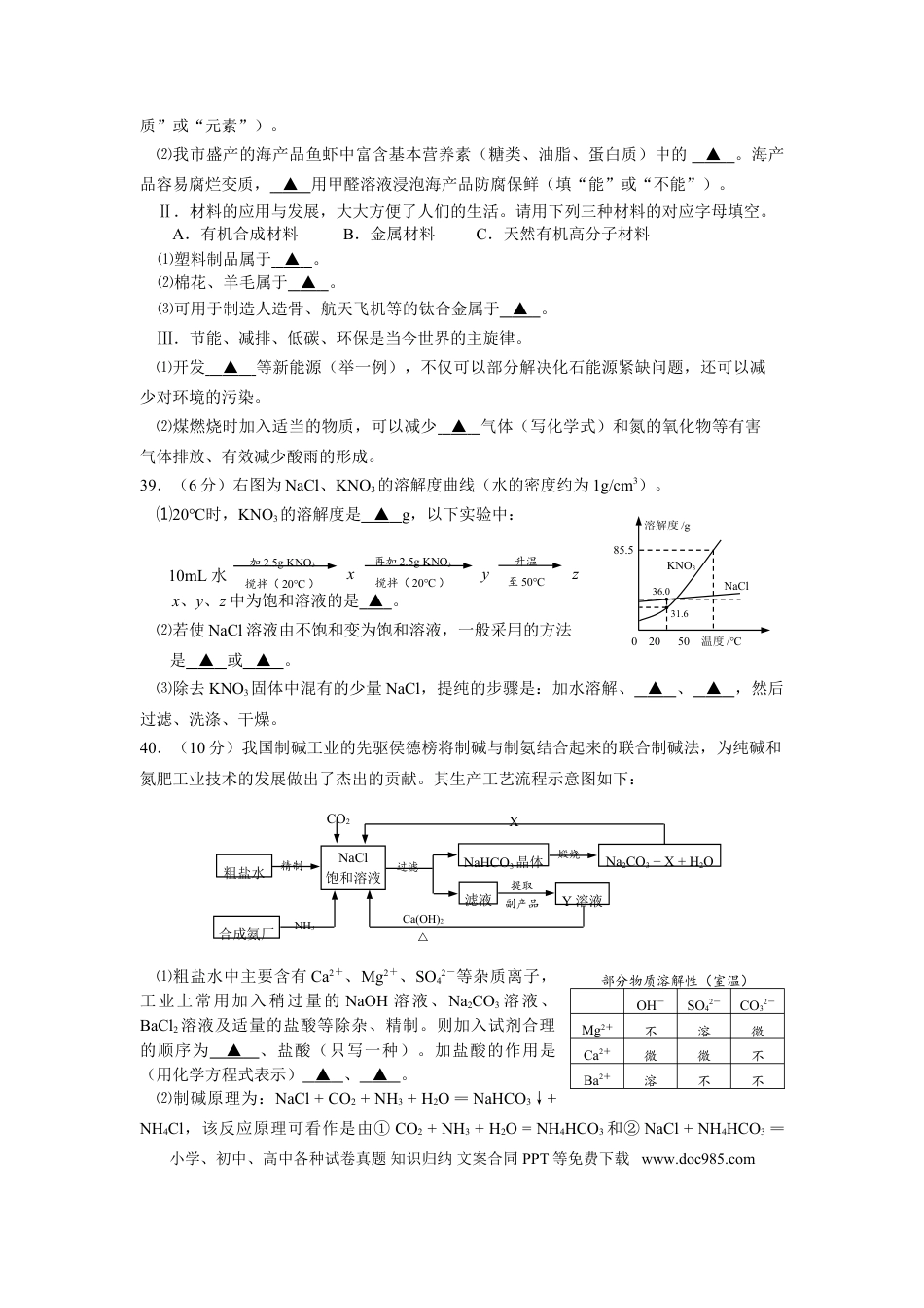 2012江苏连云港化学中考试题及答案.doc