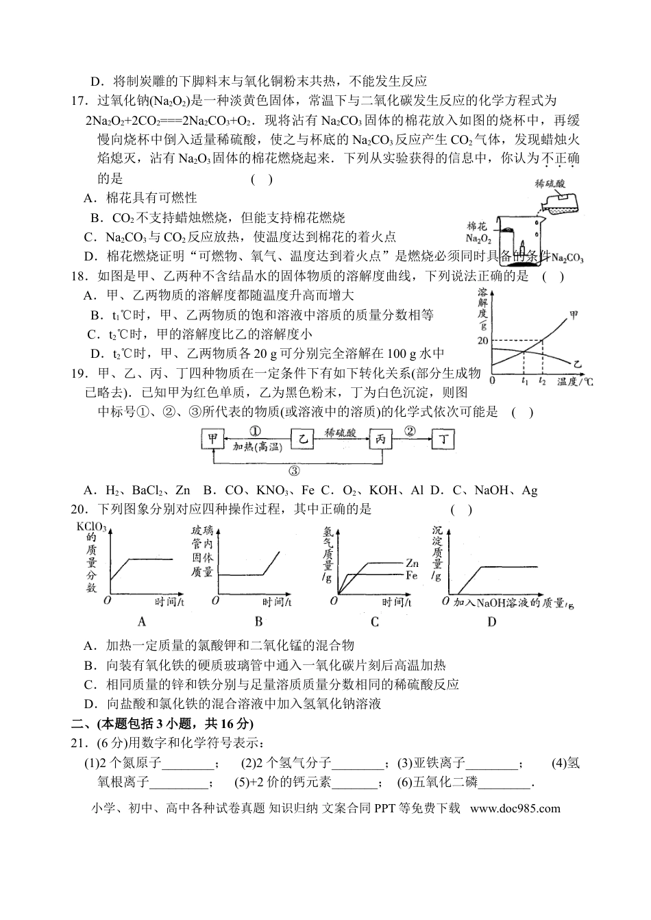 2010江苏连云港化学中考试题及答案.doc