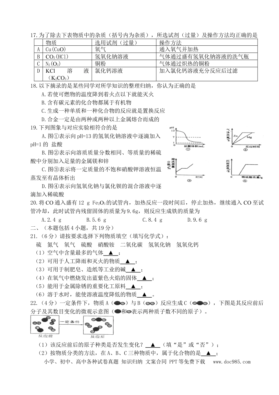 2008江苏连云港化学中考试题及答案.doc